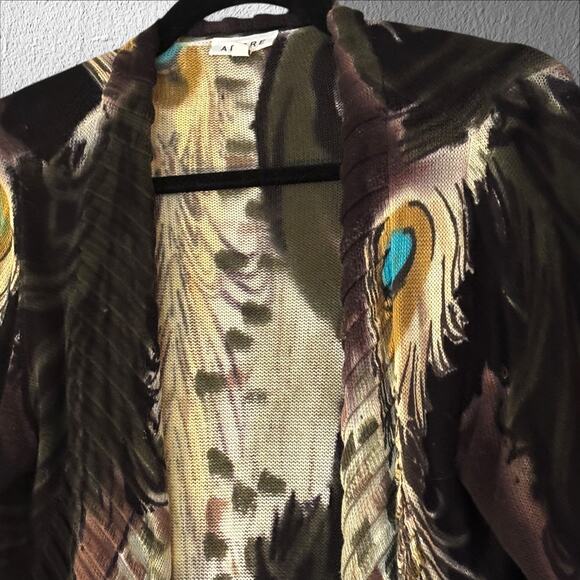 Adore Open Front Waterfall Cardigan L Peacock Feathers Artsy Dynamic Drapey - Picture 3 of 12